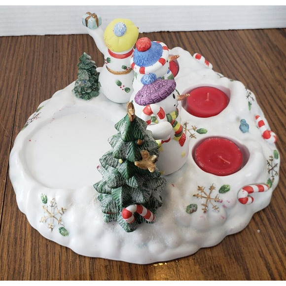 Partylite Snowbell Collection 3 Snowmen Trio Tea Light And Pillar Candle Holder - Picture 10 of 12